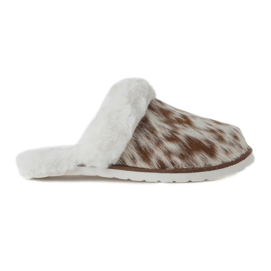 Tan Fur-Lined Hairon Leather Slippers