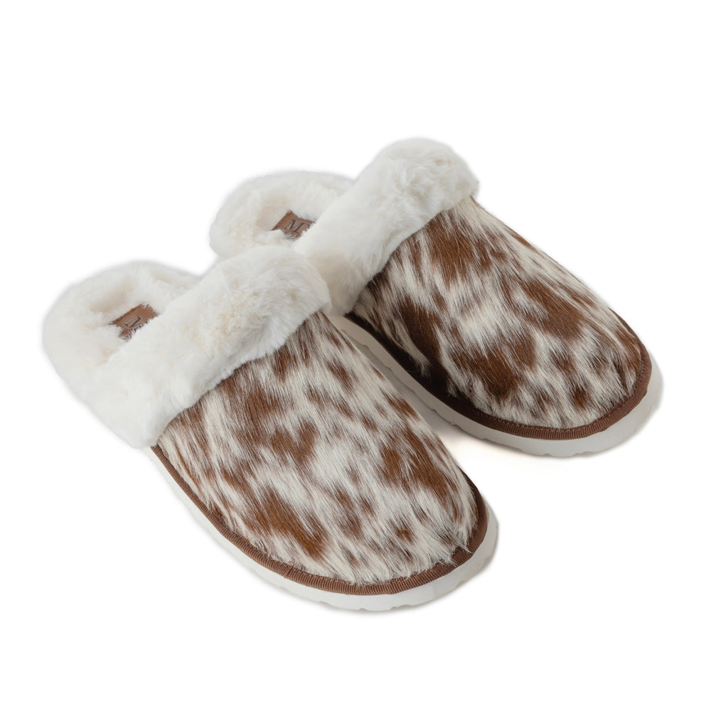 Tan Fur-Lined Hairon Leather Slippers