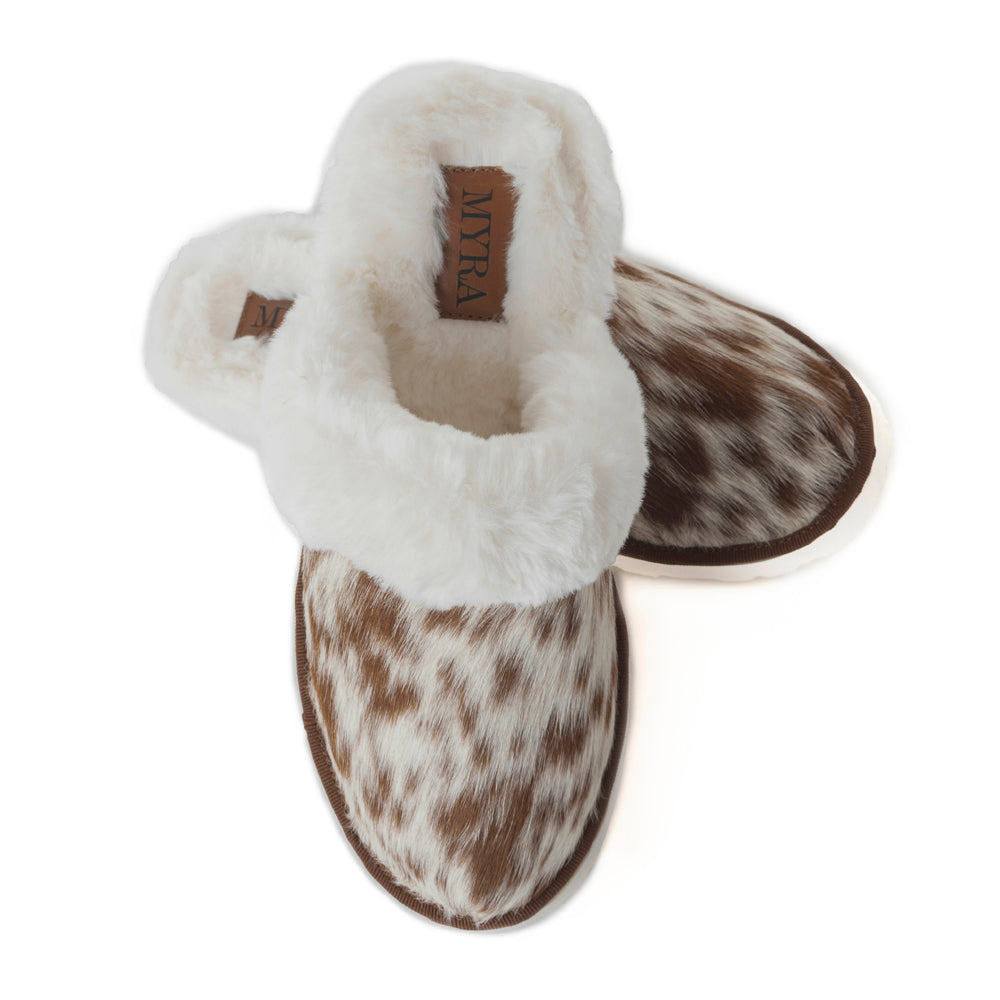 Tan Fur-Lined Hairon Leather Slippers