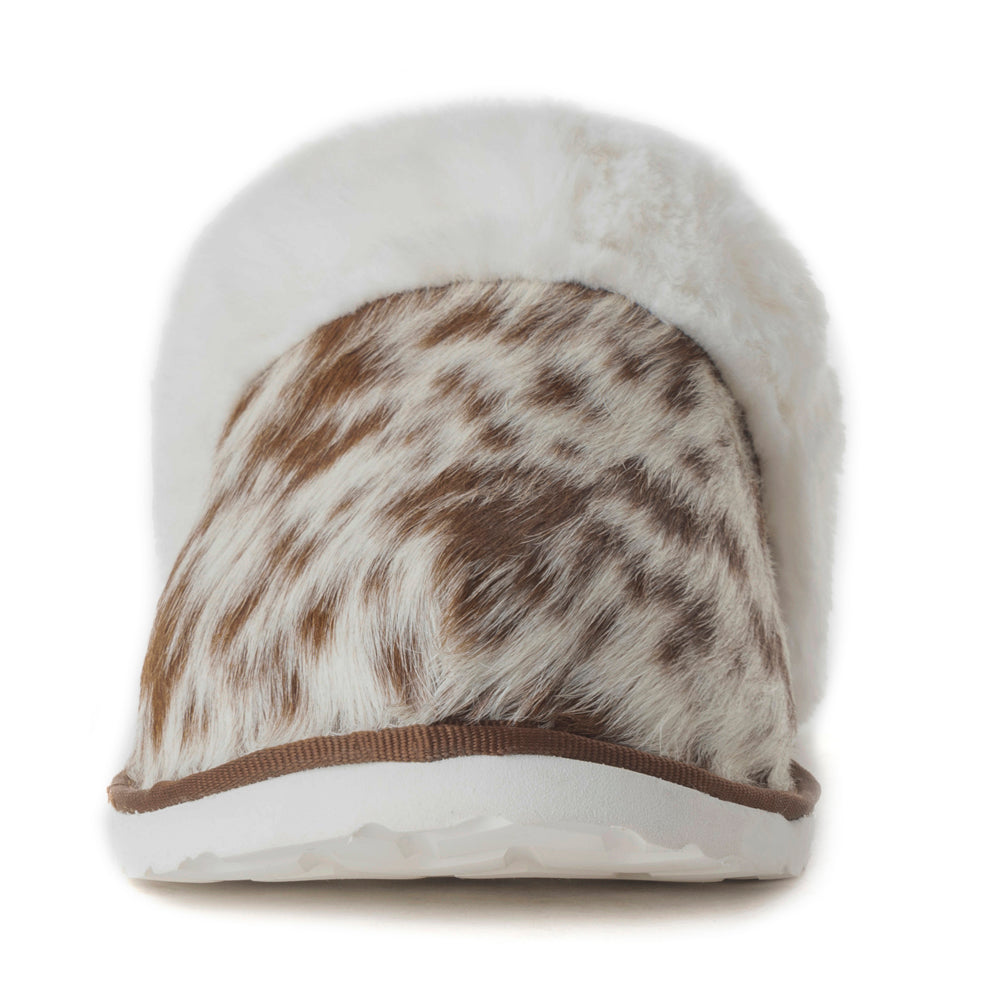 Tan Fur-Lined Hairon Leather Slippers