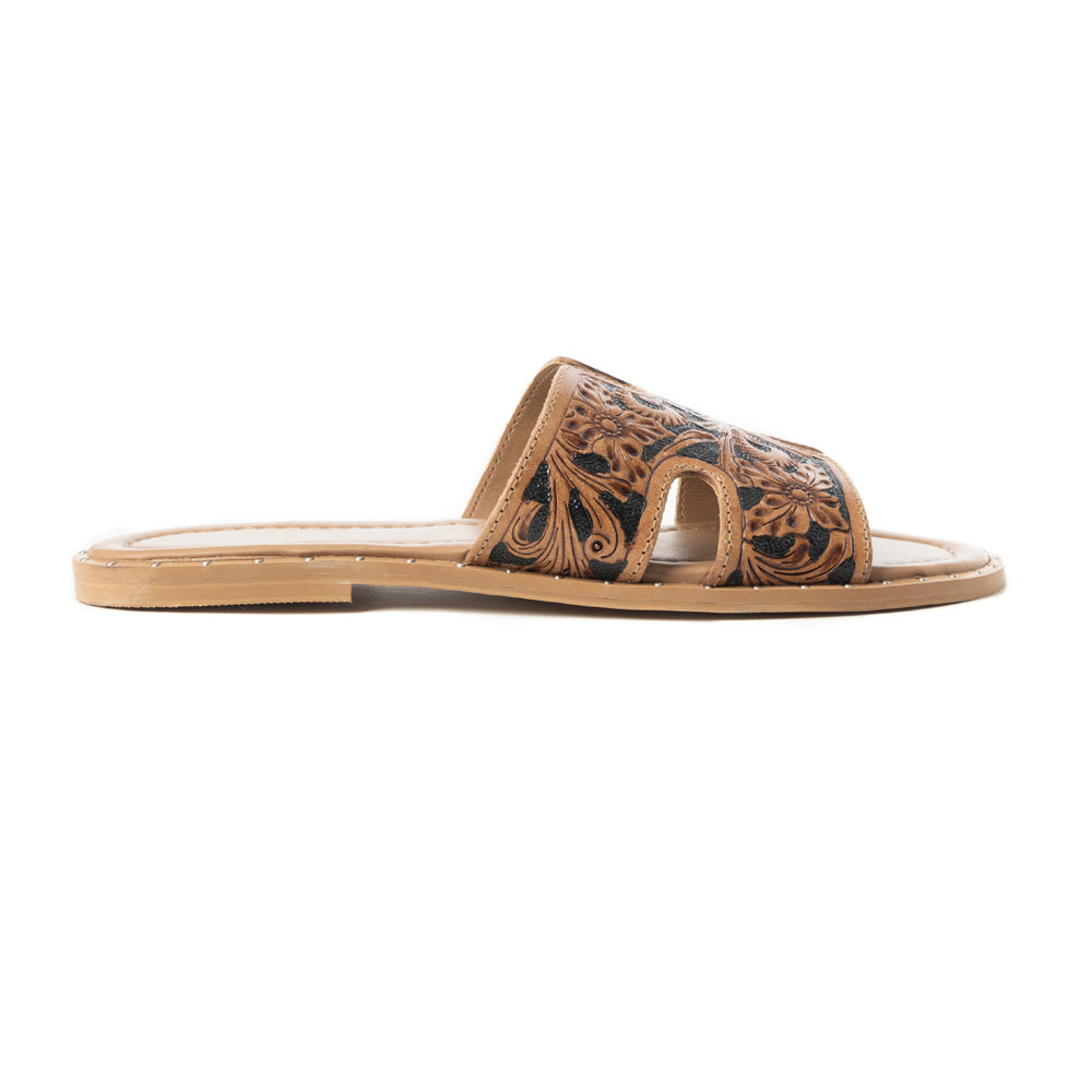 Carmina Anne Dark Embossed Leather Slip-On Sandals