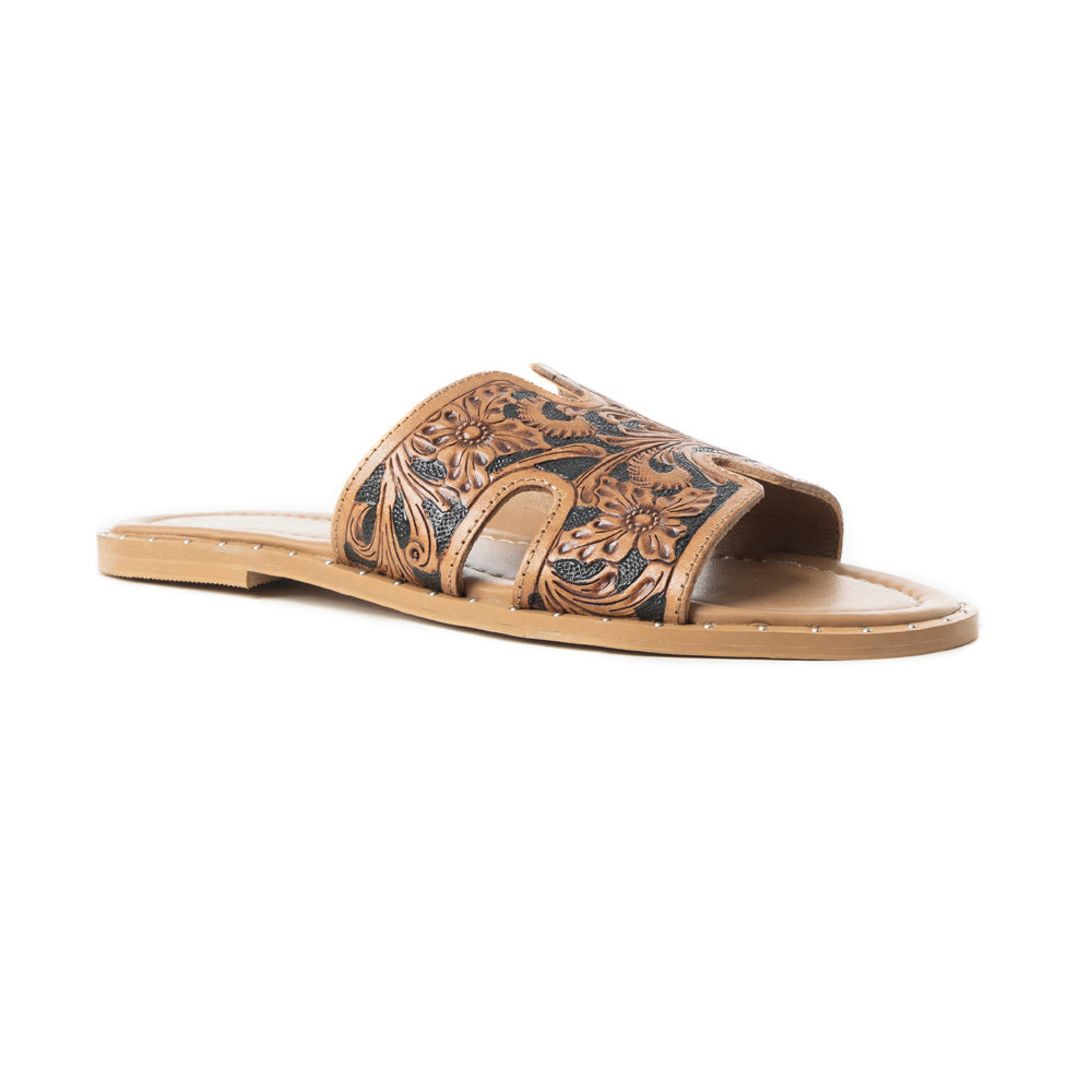 Carmina Anne Dark Embossed Leather Slip-On Sandals