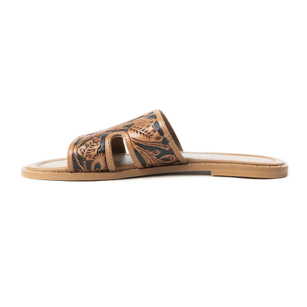 Carmina Anne Dark Embossed Leather Slip-On Sandals