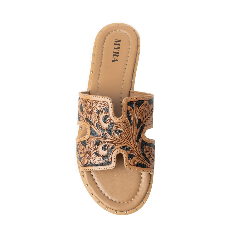 Carmina Anne Dark Embossed Leather Slip-On Sandals