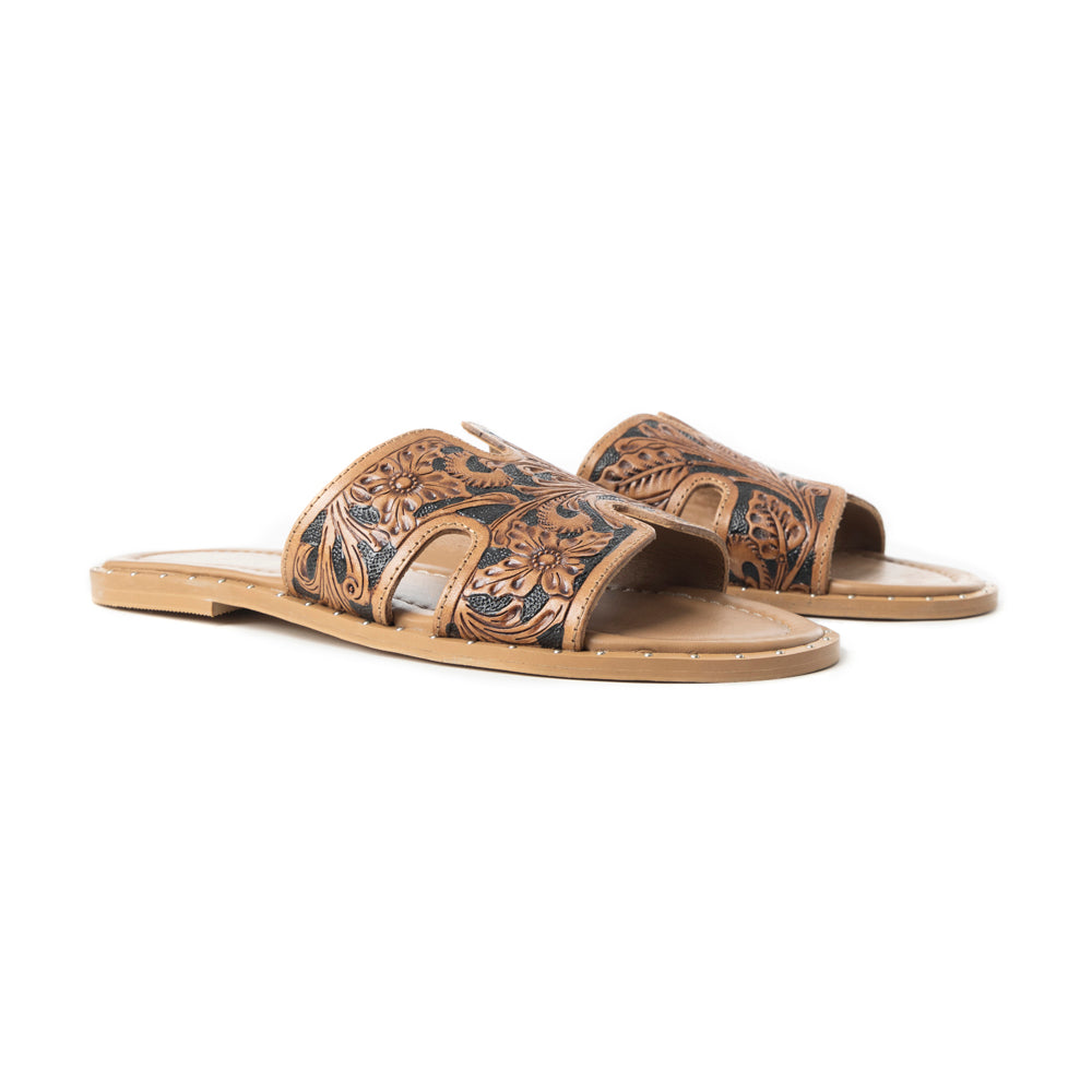 Carmina Anne Dark Embossed Leather Slip-On Sandals
