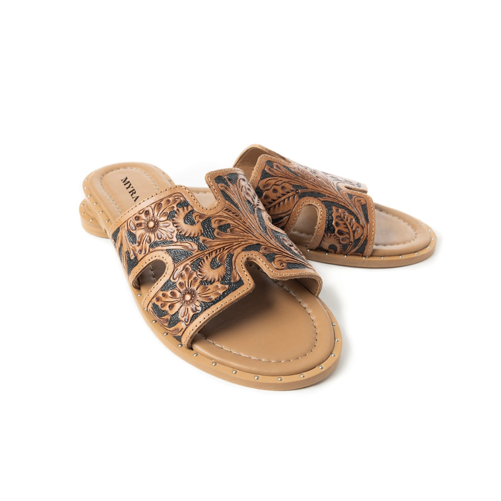 Carmina Anne Dark Embossed Leather Slip-On Sandals