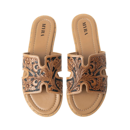 Carmina Anne Dark Embossed Leather Slip-On Sandals