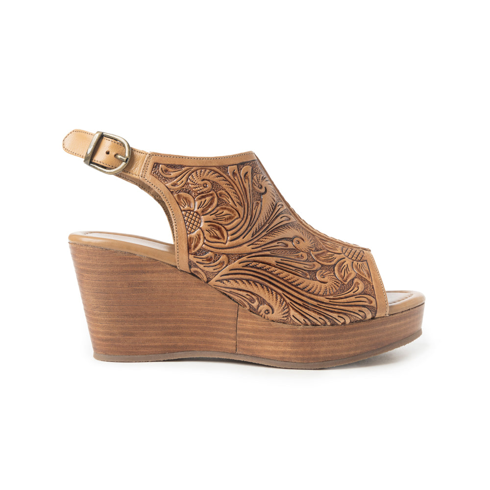 Mila's Trail Embossed Leather Wedge Heels