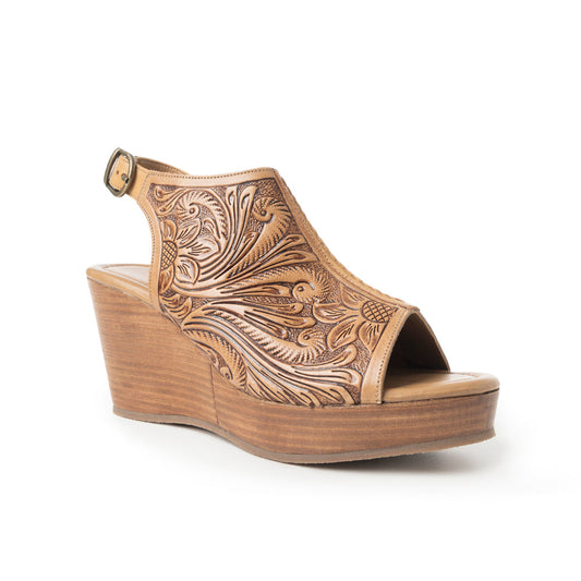 Mila's Trail Embossed Leather Wedge Heels