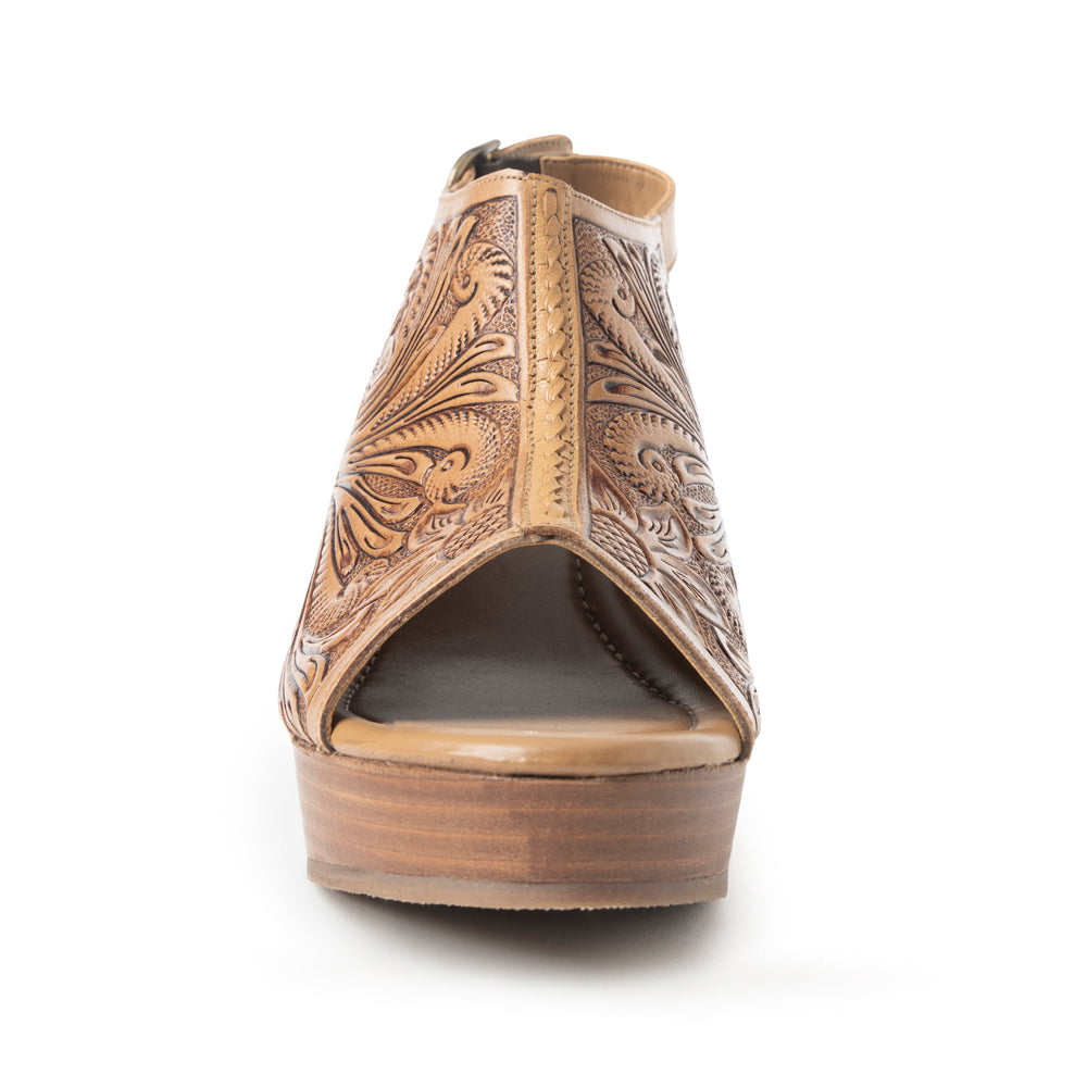 Mila's Trail Embossed Leather Wedge Heels