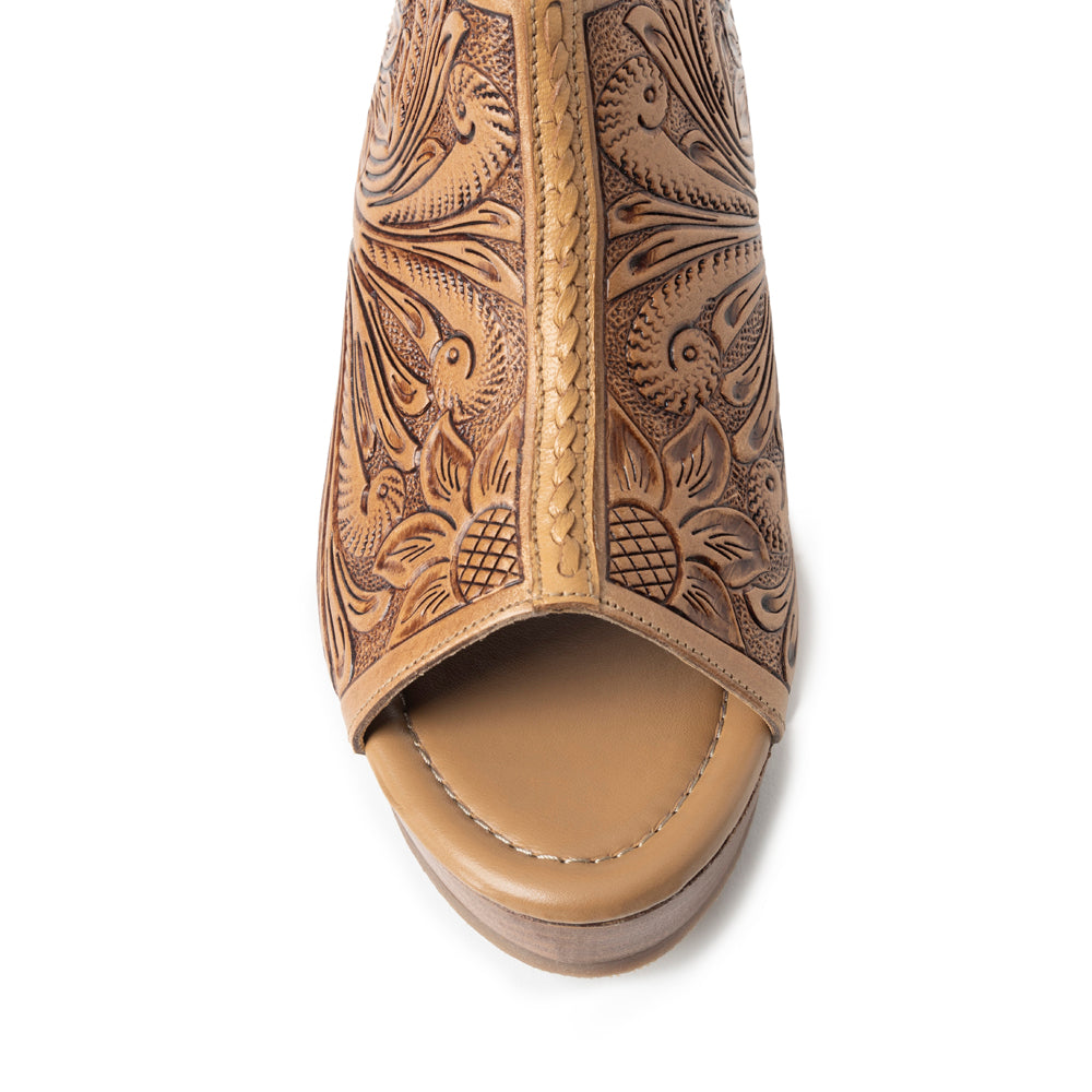 Mila's Trail Embossed Leather Wedge Heels
