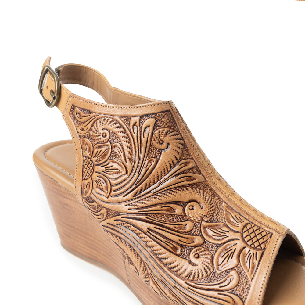 Mila's Trail Embossed Leather Wedge Heels