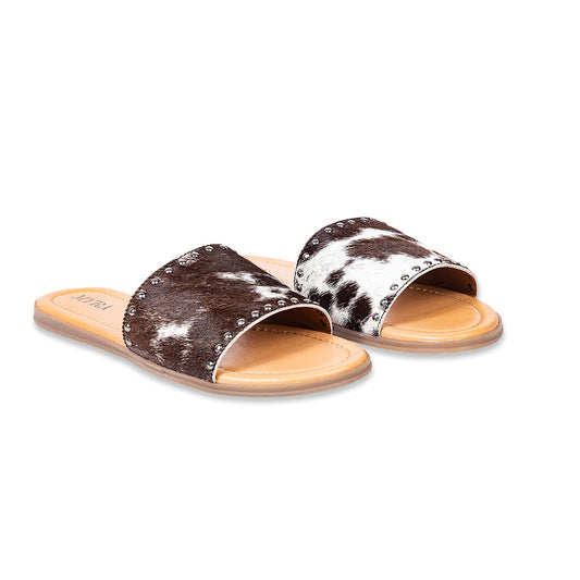 Dark Hair-On Leather Flip Flops