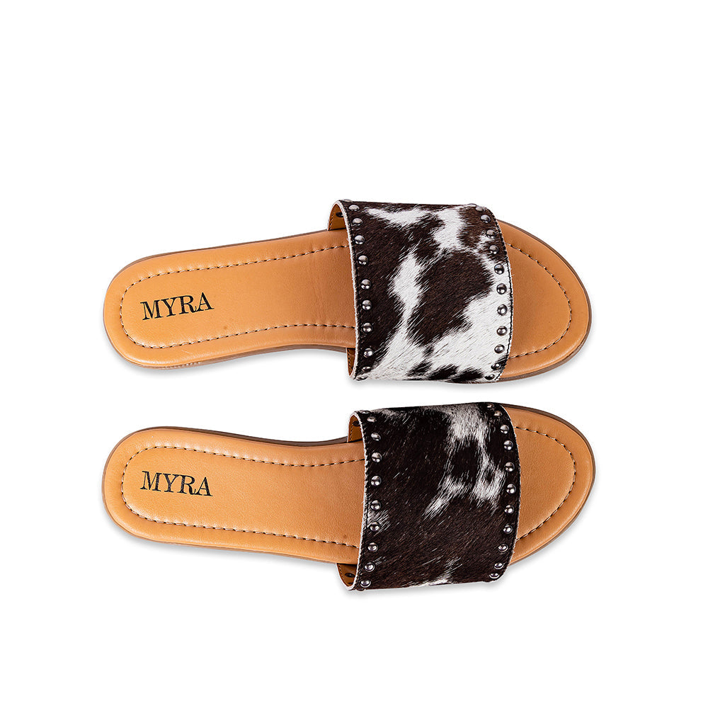 Dark Hair-On Leather Flip Flops