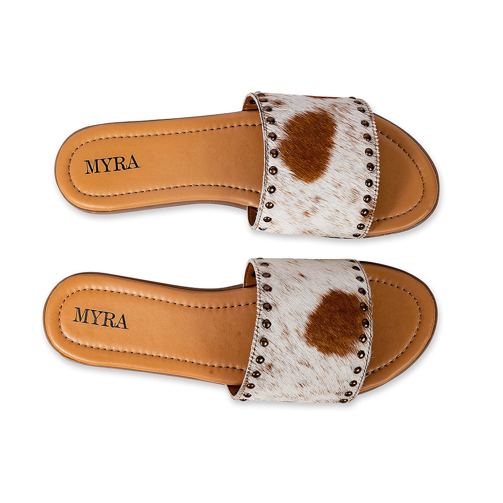 Light Hair-On Leather Flip Flops