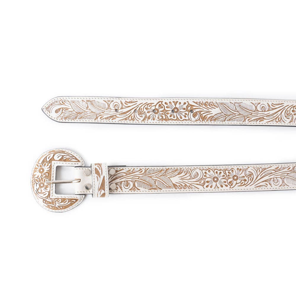 Talon High Desert Hand-Tooled Leather Belt – White Floral
