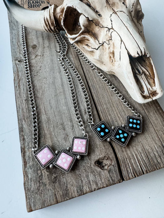 Western Semi Stone Dice Pendant Necklace