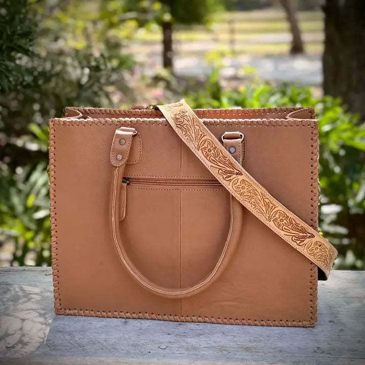 Tooled Leather Cowhide Upcycled Lv Tote Crossbody Bag