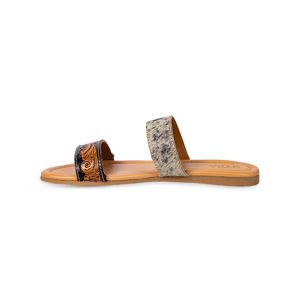 Tambra Mesa Hair-On Hide & Hand-Tooled Leather Sandals