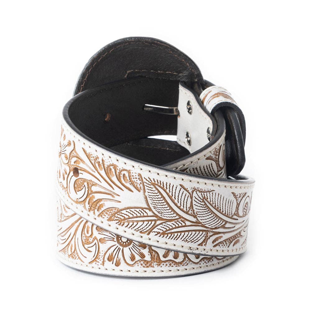 Talon High Desert Hand-Tooled Leather Belt – White Floral