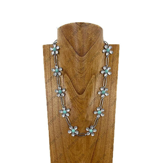 Turquoise Stone Flower Chain Necklace