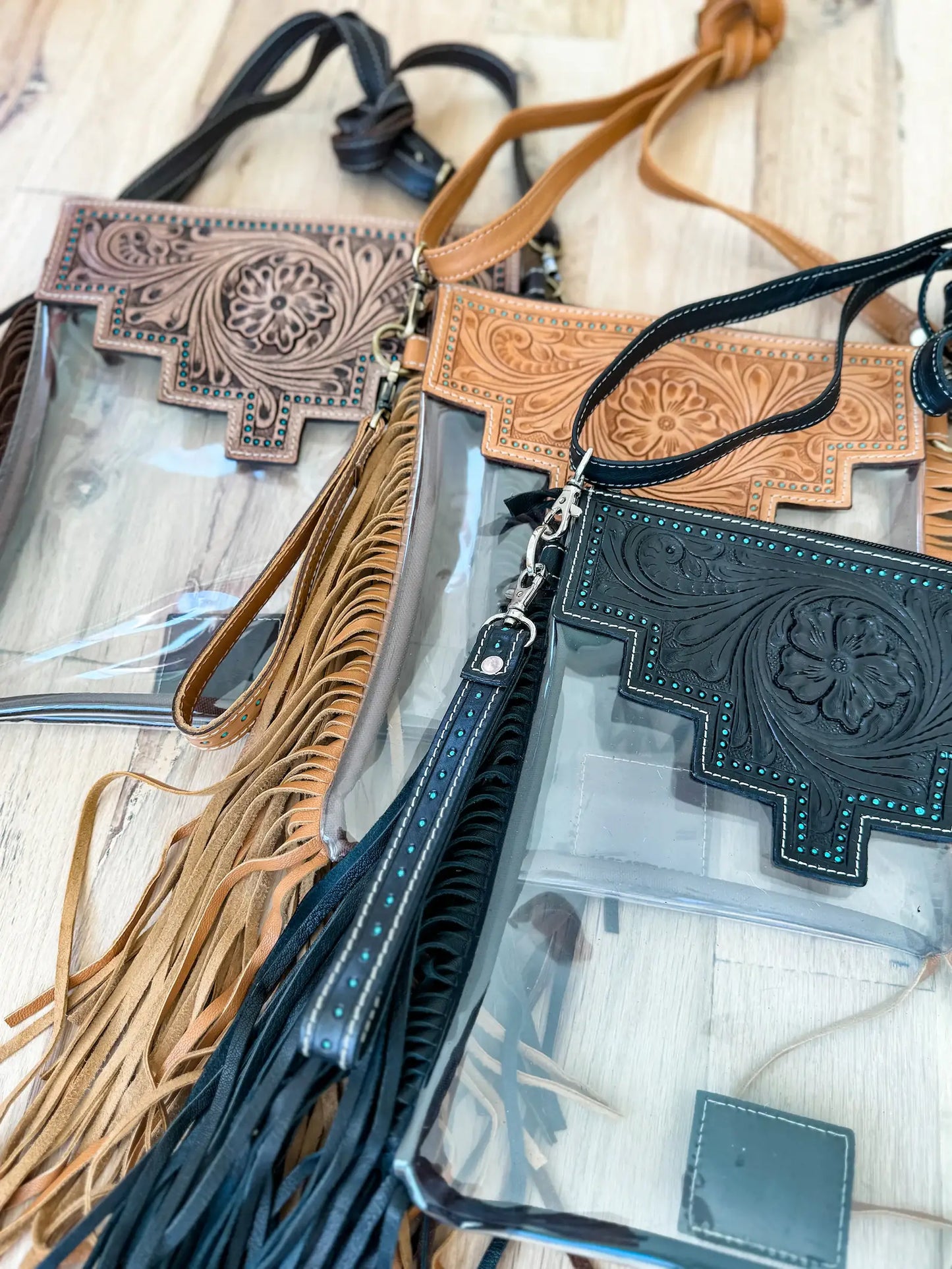 Hand Tooled Clear Crossbody Concert bag