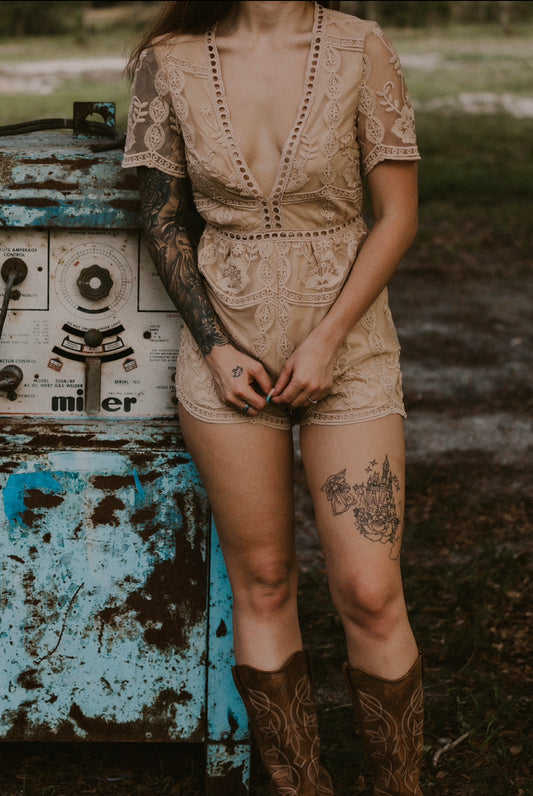 Krysta's Taupe Lace Romper