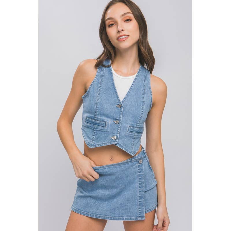 Linsey's Denim Buttoned Vest Top