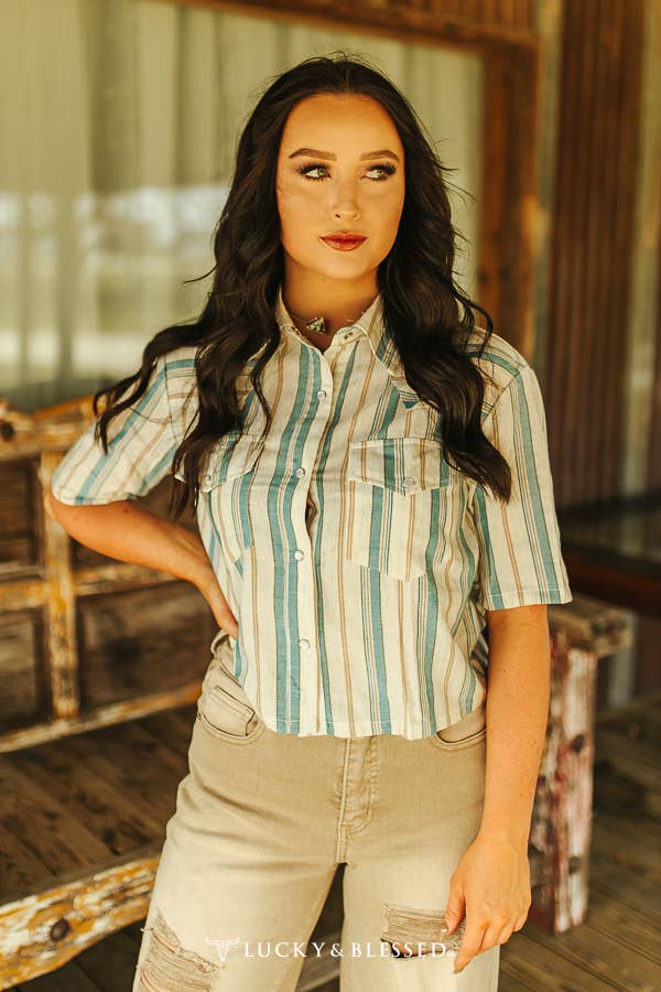 Lexi's Ivory Serape Pearl Snap Button Down Top